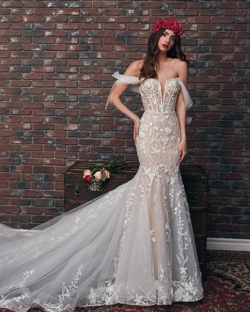 121237 strapless or off the shoulder mermaid wedding dress with lace2